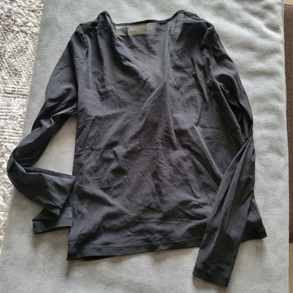 sheer v neck long sleeve black button up down shirt - Picture 5 of 7